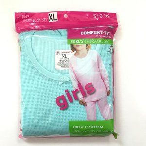 Girls Winter Warm Cotton Thermal 2 PCS Set Top+ Pants, Teal Blue, XL